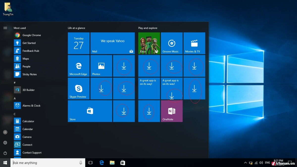 Start Menu trên Windows 10